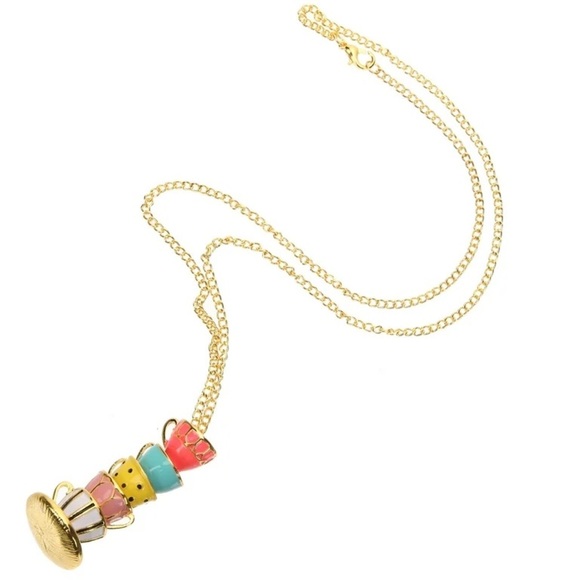 Colorful Tea Time Cups Alice in Wonderland Necklace - Picture 5 of 10